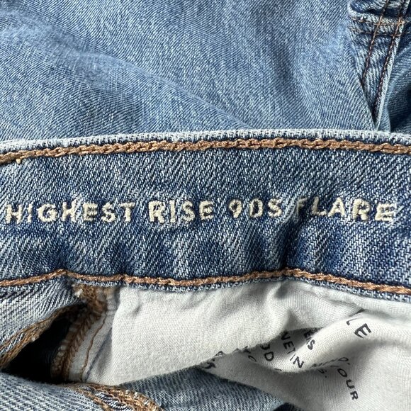 American Eagle Jean Women 27x28* Highest Rise 90s Flare Blue Cotton Denim Tag 6R - Picture 8 of 16
